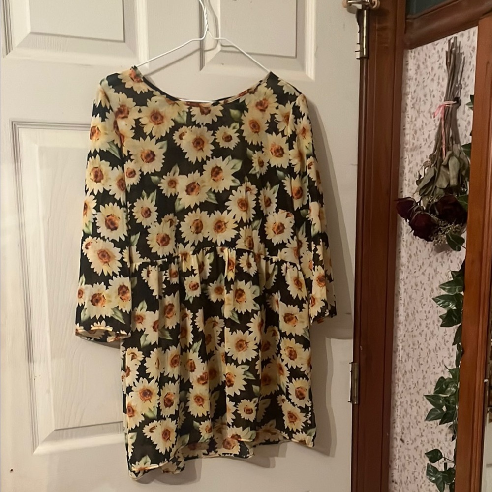 Forever 21 Floral Sunflower Mini Dress with Open Back